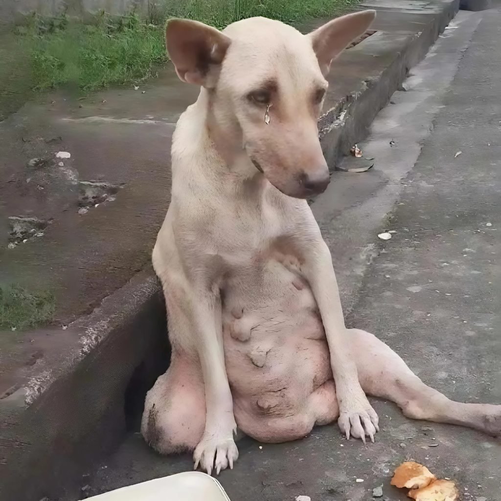 A Forsaken and Ignored Dog Resting by the Side of the Road, His Eyes Telling a Story of Hope and Heartache