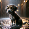 The dog shivered, left out in the rain. The girl's unexpected move as she walked by made everyone admire him.